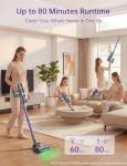 OXVAC Cordless Vacuum Cleaner, 60KPa 650W Stick Vacuum with 80Mins Runtime, Smart AUTO Mode, Anti-Tangle Brush, Self-Standing Vacuum Cleaner for Home, Pet Hair, Carpet & Hardwood Floor, Purple
