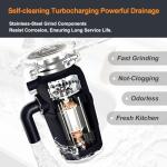 Garbage Disposal 3/4 HP for Kitchen sink Quiet with Power Cord, Easy install, Food Waste Disposer Stainless Steel Grind 0.75 Horsepower (A600)