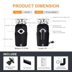 Garbage Disposal 3/4 HP for Kitchen sink Quiet with Power Cord, Easy install, Food Waste Disposer Stainless Steel Grind 0.75 Horsepower (A600)