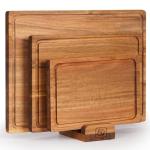 AN68 Acacia Wood Cutting Board Set of 3 – 2-in-1 Reversible Butcher Blocks & Serving Trays with Juice Groove, 100% Natural Hardwood, Multi-Size, Gift Box Ready