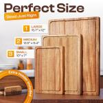 AN68 Acacia Wood Cutting Board Set of 3 – 2-in-1 Reversible Butcher Blocks & Serving Trays with Juice Groove, 100% Natural Hardwood, Multi-Size, Gift Box Ready