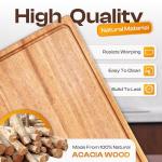 AN68 Acacia Wood Cutting Board Set of 3 – 2-in-1 Reversible Butcher Blocks & Serving Trays with Juice Groove, 100% Natural Hardwood, Multi-Size, Gift Box Ready