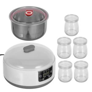 CATIEBYE Automatic Yogurt Maker Machine with 1.2l Capacity, Lcd Digital Display, 36-hour Timer and Temperature Control, 5 Individual Yogurt Cups, Electric Fermentation Appliance for Family