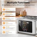 WUNLY 4 Slice Toaster,Touchscreen & Dual Independent Control Panel,5 Basic Functions & Digital Countdown Toasters,6 Shade Settings＆6 Bread Types,Smart Bread Maker Mute/Screen-Off, Stainless Steel