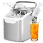 Antarctic Star Countertop Ice Maker Machine, 8 Cubes in 6 Mins, 26.5 lbs/Day, Self-Cleaning, 2 Sizes, Ultra-Quiet for Home/Kitchen/Camping/RV Grey