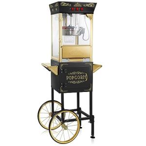 Olde Midway Movie Theater-Style Popcorn Machine Maker with Cart and 10-Ounce Kettle - Black, Vintage-Style Popper on Wheels