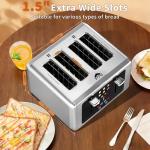 WUNLY 4 Slice Toaster,Touchscreen & Dual Independent Control Panel,5 Basic Functions & Digital Countdown Toasters,6 Shade Settings＆6 Bread Types,Smart Bread Maker Mute/Screen-Off, Stainless Steel