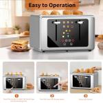 WUNLY 4 Slice Toaster,Touchscreen & Dual Independent Control Panel,5 Basic Functions & Digital Countdown Toasters,6 Shade Settings＆6 Bread Types,Smart Bread Maker Mute/Screen-Off, Stainless Steel