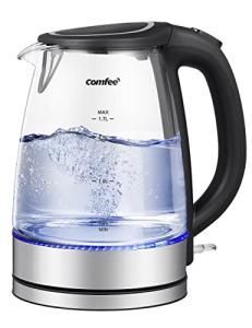 COMFEE' Cordless Glass Electric Tea Kettle 1.7L