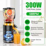 Cold Press Juicer with Wide Feed Chute, Easy Clean
