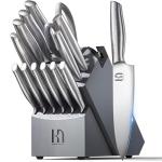 KnifeSaga Knife Set, 14 Pcs Premium Japanese High Carbon Stainless Steel Kitchen Knife Set, Razor Sharp Knife Block Set with Built-in Sharpener, Quality Acacia Wood Block Knife Sets Ergonomic Handle