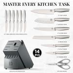 KnifeSaga Knife Set, 14 Pcs Premium Japanese High Carbon Stainless Steel Kitchen Knife Set, Razor Sharp Knife Block Set with Built-in Sharpener, Quality Acacia Wood Block Knife Sets Ergonomic Handle
