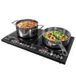 Sunvivi Portable Induction Cooktop: 2 Burners in 1, Commercial-Grade Electric Countertop Stove with LED Touchscreen, 8 Power Levels & Precise Temp Control (176°F-518°F), Independent Timer, Black