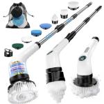 Electric Spin Scrubber, Rechargeable with Upgraded Battery & Extended Runtime, IPX7 Cleaning Brush, 3000mAh Battery 7 Brush Heads 2-Speed Adjustable Long Handle for Bathroom & Tile Floor Cleaning