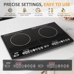 Sunvivi Portable Induction Cooktop: 2 Burners in 1, Commercial-Grade Electric Countertop Stove with LED Touchscreen, 8 Power Levels & Precise Temp Control (176°F-518°F), Independent Timer, Black