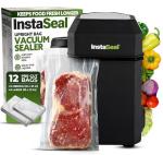 InstaSeal Vacuum Sealer for Food with 12 Bags, Preserves Foods 5x Longer, Space Saving Compact Upright Design Allows Machine to Heat Seal Marinades, Soups, Meats for Sous Vide Cooking