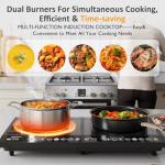 Sunvivi Portable Induction Cooktop: 2 Burners in 1, Commercial-Grade Electric Countertop Stove with LED Touchscreen, 8 Power Levels & Precise Temp Control (176°F-518°F), Independent Timer, Black