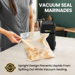 InstaSeal Vacuum Sealer for Food with 12 Bags, Preserves Foods 5x Longer, Space Saving Compact Upright Design Allows Machine to Heat Seal Marinades, Soups, Meats for Sous Vide Cooking