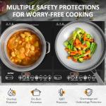 Sunvivi Portable Induction Cooktop: 2 Burners in 1, Commercial-Grade Electric Countertop Stove with LED Touchscreen, 8 Power Levels & Precise Temp Control (176°F-518°F), Independent Timer, Black