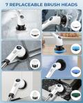 Electric Spin Scrubber, Rechargeable with Upgraded Battery & Extended Runtime, IPX7 Cleaning Brush, 3000mAh Battery 7 Brush Heads 2-Speed Adjustable Long Handle for Bathroom & Tile Floor Cleaning
