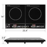 Sunvivi Portable Induction Cooktop: 2 Burners in 1, Commercial-Grade Electric Countertop Stove with LED Touchscreen, 8 Power Levels & Precise Temp Control (176°F-518°F), Independent Timer, Black