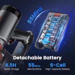 UML0 S3P Cordless Vacuum Cleaner, 45kPa Powerful Suction Vacuum Cleaners for Home, 55-Min Runtime Rechargeable Stick Vacuum, Self-Standing, for Pet Hair Carpet Hard Floor, LED Display