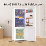 BANGSON Apartment 7.1 Cu.Ft Refrigerator with Freezer, Office Fridge with Bottom Freezer, Large Capacity, Energy Saving, Adjustable Thermostat, Low Noise, Cream White