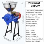 EVGTTI Electric Grain Grinder Mill 3000W, 110V Dry Cereals Grinder with Funnel, Commercial Electric Feed Mill Dry Grinder, Rice Corn Grain Coffee Wheat Feed Mill Flour Mill