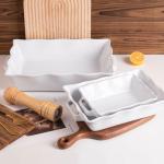 Sweejar Casserole Dishes for Oven, Ceramic Bakeware Set of 3, Rectangular Baking dish with Handles, Wave Edge Lasagna Pan Deep for Cooking, Cake, Dinner, Banquet and Daily Use (White)
