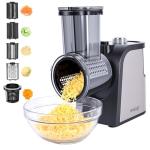 Electric Cheese Grater with Electric Dicing Function, 250W Professional Salad Maker & Electric Cheese Shredder, 5-in-1 Automatic Food Processor with Wide Feed Chute & 5 Stainless Steel Blades
