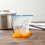 Restaurantware-Bag Tek 1 Gallon Freezer Slider Bags, 25 Disposable Zipper Pouch Bags - Slide Zipper, Expandable Bottom, Clear Plastic Freezer Bag, With Write-On-Label, For Food Storage