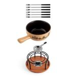 Swissmar Jura Ceramic Cheese & Chocolate Fondue Set, 2.65L / 2.8QT – 9-Piece Fondue Maker with Ceramic Pot, Forks, Burner & Beechwood Base – Perfect for Family Gatherings & Entertaining