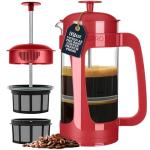 ESPRO Light P3 French Press Coffee Maker – Patented Double Micro-Filter for Grit-Free Brew, Heat Resistant thicker Borosilicate Glass Coffee press – (Red 32 oz)