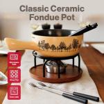 Swissmar Jura Ceramic Cheese & Chocolate Fondue Set, 2.65L / 2.8QT – 9-Piece Fondue Maker with Ceramic Pot, Forks, Burner & Beechwood Base – Perfect for Family Gatherings & Entertaining