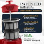 ESPRO Light P3 French Press Coffee Maker – Patented Double Micro-Filter for Grit-Free Brew, Heat Resistant thicker Borosilicate Glass Coffee press – (Red 32 oz)