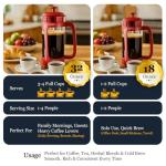 ESPRO Light P3 French Press Coffee Maker – Patented Double Micro-Filter for Grit-Free Brew, Heat Resistant thicker Borosilicate Glass Coffee press – (Red 32 oz)