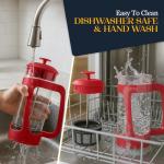 ESPRO Light P3 French Press Coffee Maker – Patented Double Micro-Filter for Grit-Free Brew, Heat Resistant thicker Borosilicate Glass Coffee press – (Red 32 oz)