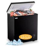Chest Freezer 5.0 Cu.Ft Black Compact Freezer, Manual Defrost Deep Freezer with Storage Basket, Space-Saving Flat Back, Stay-Open Lid, Side-Access Drain for Home Basement Cottage Business