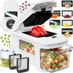 Fullstar XL Vegetable Chopper & Mandoline Slicer – Vegetable, Onion, Potato, Food, Veggie & Fruit Slicer, Dicer & Spiralizer with Pull-Out Catch Tray, Kitchen Gadgets & Gifts (11 in 1, Black/White)