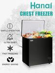 Chest Freezer 5.0 Cu.Ft Black Compact Freezer, Manual Defrost Deep Freezer with Storage Basket, Space-Saving Flat Back, Stay-Open Lid, Side-Access Drain for Home Basement Cottage Business