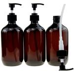 Empty Plastic Bottles with Pump Dispenser and Labels Included, Refillable Travel Containers for Hand sanitizer Shampoo Lotion, etc - No BPA/Parabenf, 500ml/16.9oz (Amber, 3 Pack)
