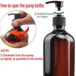 Empty Plastic Bottles with Pump Dispenser and Labels Included, Refillable Travel Containers for Hand sanitizer Shampoo Lotion, etc - No BPA/Parabenf, 500ml/16.9oz (Amber, 3 Pack)