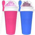 2PCS Slushie Maker Cup, Quick Frozen Magic Cups for Homemade Milk Shake Ice Cream Maker, Double Layer Squeeze Slushy Maker Cup, Birthday Gifts for Mother Father,Kids,Friends,Family (Blue+Pink)