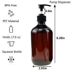 Empty Plastic Bottles with Pump Dispenser and Labels Included, Refillable Travel Containers for Hand sanitizer Shampoo Lotion, etc - No BPA/Parabenf, 500ml/16.9oz (Amber, 3 Pack)