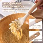 Silicone Kitchen Utensils Set 14pcs, Heat Resistant BPA Free Cooking Tools With Wooden Handles, Safe For Nonstick Cookaware, Beige