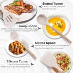 Silicone Kitchen Utensils Set 14pcs, Heat Resistant BPA Free Cooking Tools With Wooden Handles, Safe For Nonstick Cookaware, Beige