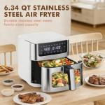OLIXIS 6.34QT Air Fryer with Window, 8 Food Presets with 400°F Max Heat, 90-Min Timer, Nonstick Dishwasher-Safe Basket for Air Fry, Roast, Reheat, Bake, Stainless Steel, White