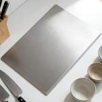 L-Shaped 304 Stainless Steel Cutting Board with Lip for Kitchen 15.7×11.8×0.06" Metal Chopping Board Double-Sided Use for Suitable for Meat Fruits Vegetables Bread (1Pack)