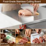 L-Shaped 304 Stainless Steel Cutting Board with Lip for Kitchen 15.7×11.8×0.06" Metal Chopping Board Double-Sided Use for Suitable for Meat Fruits Vegetables Bread (1Pack)