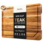 17'' Teak Wood Cutting Board for Kitchen Non Slip Charcuterie Board Serving Heavy Duty Non Toxic Wooden Chopping Board Thick Haus Edge Grain Wood, Knife Friendly Housewarming Gifts - FSC Certified